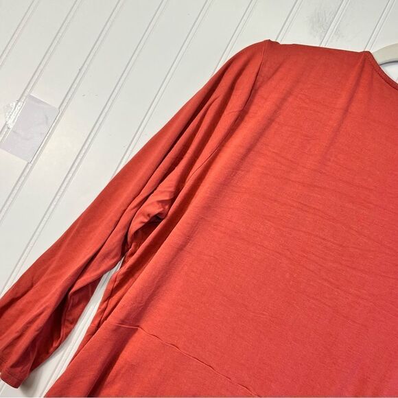 J Jill Wearever Collection V Neck Faux Wrap Front 3/4 Sleeve Top Coral L - Picture 5 of 16